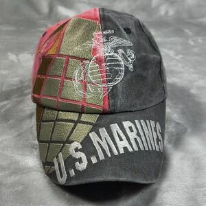 US Marines Hat Cap Black Red Eagles Crest Embroidered American Flag Adjustable